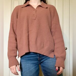 Abercrombie Soft Collection Collared Sweater with Buttons, Carmel Brown, Medium
